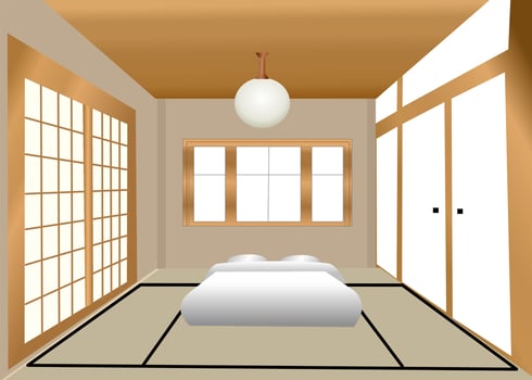 Illustration of Jamming bed room decoration in muji style minimal  interior design vector