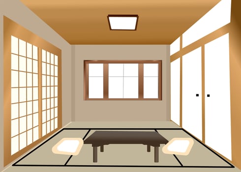This interior design is show the design of Japanese living room or bed room for background and interior design concept vector