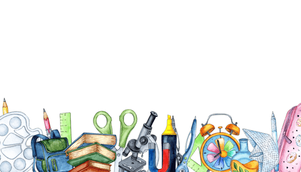 Watercolor illustration frame border with students, school supplies, equipment, stationery. Back to school. Education concept isolated. hand drawn. png
