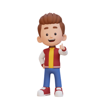 3D kid character give a thumb up with cute happy face png