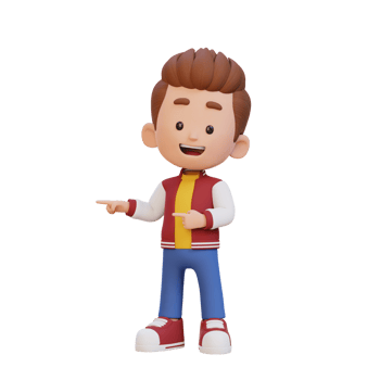 3D cute kid pointing hand to the side png