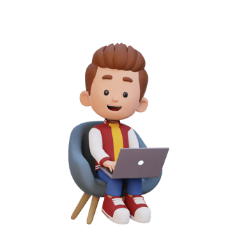 3D kid Character working on a Laptop png