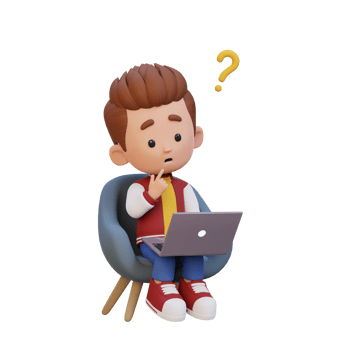 3D cute kid character confused on a laptop png