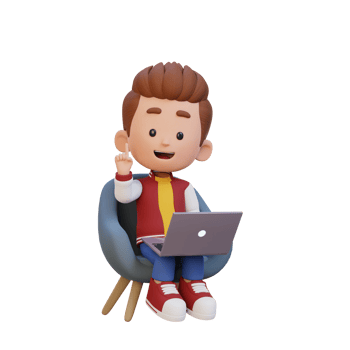 3D kid Character working on a Laptop png