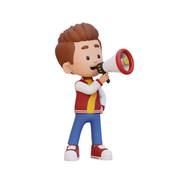 3D cute kid Character talking on Megaphone png