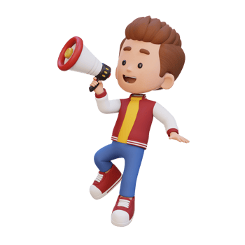 3D cute kid Character jumping and talking on Megaphone png