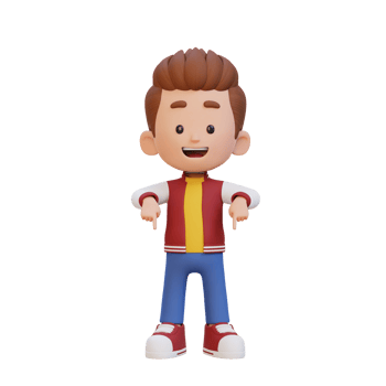 3D cute kid pointing hand to bottom png