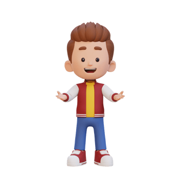 3D kid character in talking and explaining pose png
