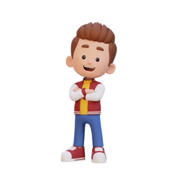 3D cute kid character in confident pose crossed hand png