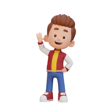 3D kid character waving hand with cute happy face png