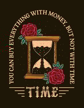 Illustration antique hourglass with rose flower vector