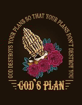 Illustration pray skull hand with rose flower vector