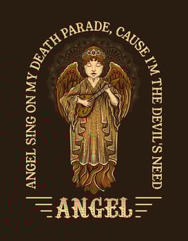 Illustration hand drawn. Angel playing guitar with mandala vector