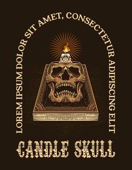 Illustration Hand drawn. Skull candle with antique magic book. Vector illustration