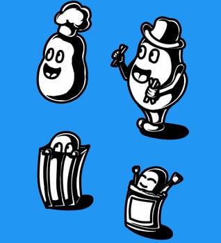 a black and white illustration of the potato mascot vector