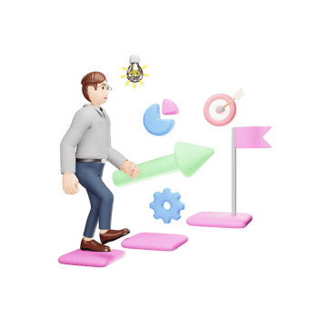 Career Growth and Success Concept - 3D Cartoon Businessman Climbing the Ladder png