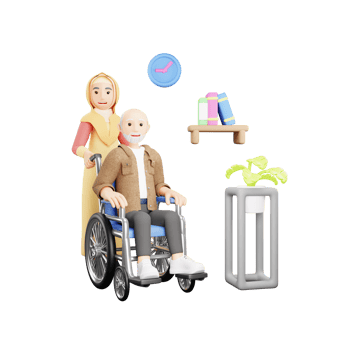 Caregiving Concept - Cartoon Character of Girl Assisting Old Aged Man in 3D png