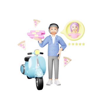 Pizza Delivery Service - Cartoon Character on Scooter with Pizza Box png