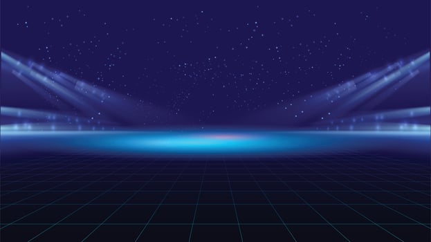 Abstract background stage hall with scenic lights of round futuristic technology user interface Blue vector lighting empty stage spotlight background.
