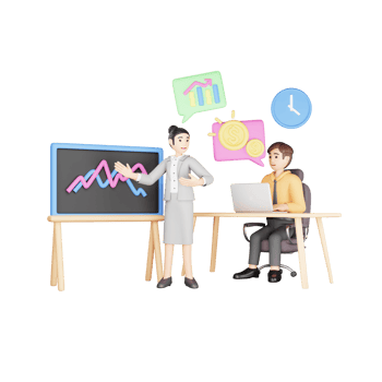 3D Character Illustration - Business Analytics Meeting and Data Analysis png