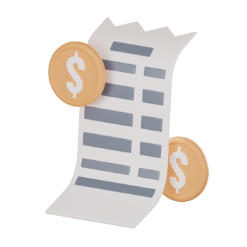 Financial Transaction Concept 3D Paper Bill Receipt Payment Icons with Coins. 3D render png