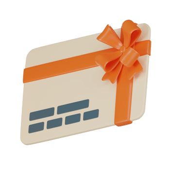 Gift card with orange ribbon for vouchers gift and card Coupons. 3D Render png