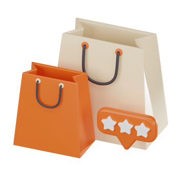 Excellent Customer Rating Stars on Shopping Bag. 3D Render png
