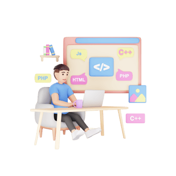 Full Stack Engineer Working Freelancing at Home 3D Character Illustration - Remote Tech Work png