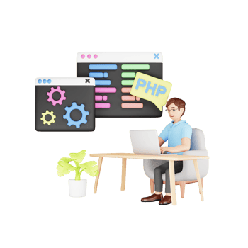 PHP Programming 3D Character Illustration - Coding Team in Action png