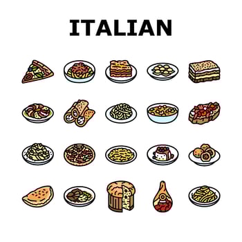 italian cuisine food pasta icons set vector