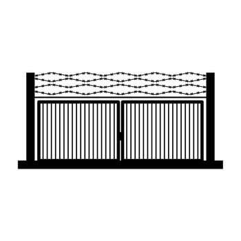 Military gate silhouette vector. Barbed wire gate silhouette can be used as icon, symbol or sign. Barbed wire gate icon vector for design of military base