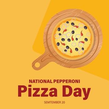 National Pepperoni Pizza Day vector. Salami pizza on a plate vector. Pepperoni Pizza Day Poster, vector