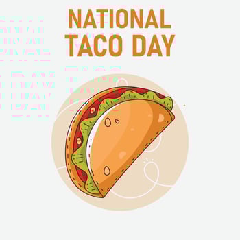 Taco day Mexican food round label yellow. vector