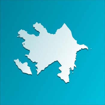 Vector isolated simplified illustration icon with blue silhouette of Azerbaijan map. Dark blue background