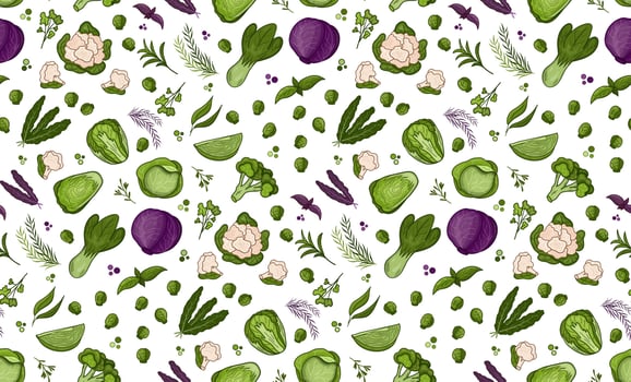 seamless pattern Cabbage vector illustration. Design for kale day, healthy food, health day, recipes