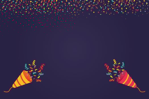 Colored confetti and firecrackers party popper, Vector festive birthday festival banner template, Festive decorations and surprises