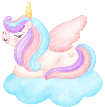 Cute Baby Unicorn on balloon air watercolor cartoon illustration png
