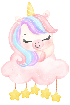 Cute Baby Unicorn sleeping on cloud watercolor cartoon illustration png