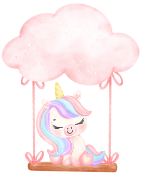 Cute Baby Unicorn on balloon air watercolor cartoon illustration png