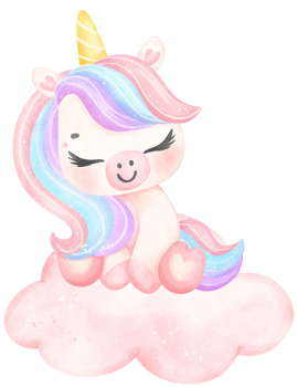 Cute Baby Unicorn sleeping on cloud watercolor cartoon illustration png