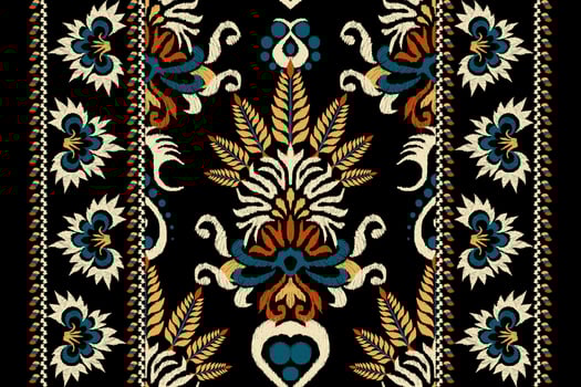 Ikat floral paisley embroidery on black background.Ikat ethnic oriental pattern traditional.Aztec style abstract vector illustration.design for texture,fabric,clothing,wrapping,decoration,scarf,carpet