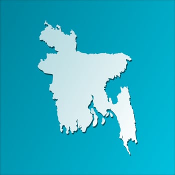 Vector isolated simplified illustration icon with blue silhouette of Bangladesh map. Dark blue background