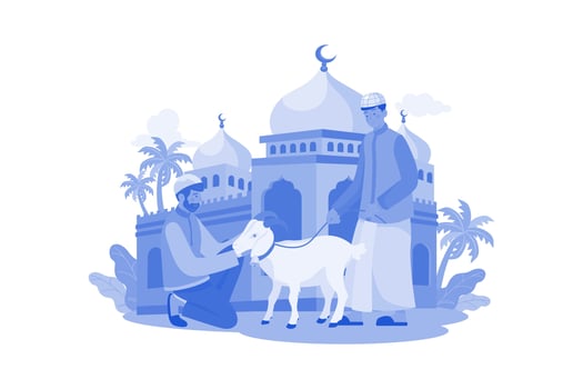Muslim Man Purchasing Goat For Eid vector