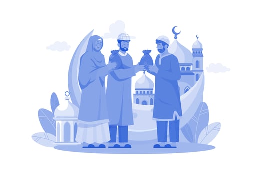 Muslim Couple Giving Zakat Illustration concept on white background vector