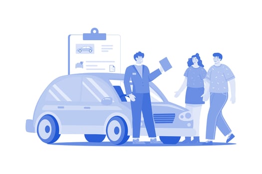 Car Showroom Manager Giving Detail To A Couple vector