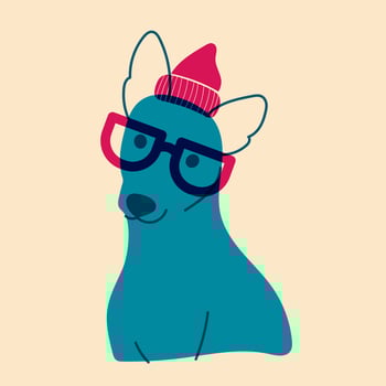 Dog, puppy in glasses. Avatar, badge, poster, logo templates, print. illustration in a minimalist style with Riso print effect. Flat cartoon style vector