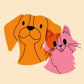 Dog and cat. Avatar, badge, poster, logo templates, print. Vector illustration in a minimalist style  with Riso print effect. Flat cartoon style