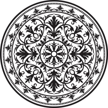 Vector round monochrome floral european national pattern. Ethnic circle ornament of Ancient Greece, Roman Empire