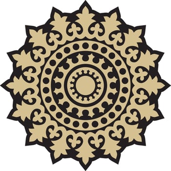 Vector gold and black round ancient Byzantine ornament. Classical circle of the Eastern Roman Empire, Greece. Pattern motifs of Constantinople