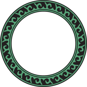 Vector green and black round Kazakh national ornament. Ethnic pattern of the peoples of the Great Steppe, .Mongols, Kyrgyz, Kalmyks, Buryats. circle, frame border